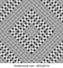 Design seamless monochrome geometric pattern. Abstract illusion background. Vector art. No gradient