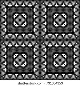 Design seamless monochrome geometric pattern. Abstract illusion background. Vector art. No gradient