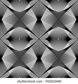Design seamless monochrome geometric pattern. Abstract lines textured background. Vector art. No gradient