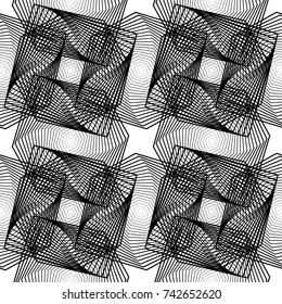 Design seamless monochrome geometric pattern. Abstract lines textured background. Vector art. No gradient