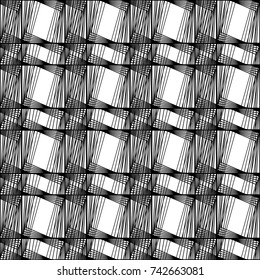 Design seamless monochrome geometric pattern. Abstract lines textured background. Vector art. No gradient