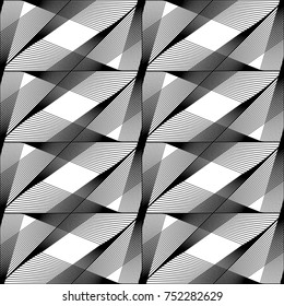 Design seamless monochrome geometric pattern. Abstract lines textured background. Vector art. No gradient