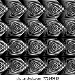 Design seamless monochrome geometric pattern. Abstract illusion background. Vector art. No gradient