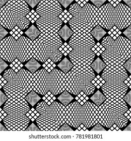 Design seamless monochrome geometric pattern. Abstract illusion background. Vector art. No gradient