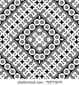 Design seamless monochrome geometric pattern. Abstract illusion background. Vector art. No gradient