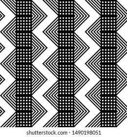 Design seamless monochrome grid pattern. Abstract zigzag geometric background. Vector art