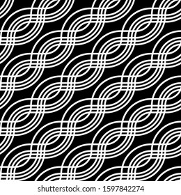 Design seamless monochrome grid pattern. Abstract interlaced background. Vector art
