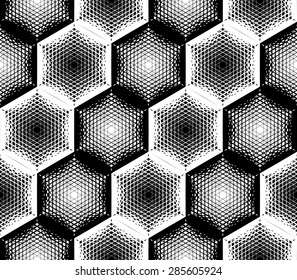 Design seamless monochrome hexagon geometric pattern. Abstract grid textured background. Vector art. No gradient