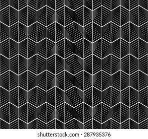 Design seamless monochrome hexagon geometric pattern. Abstract striped zigzag background. Vector art. No gradient