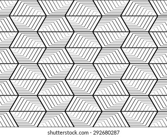 Design seamless monochrome hexagon geometric pattern. Abstract striped zigzag background. Vector art. No gradient