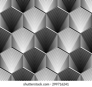 Diseño de un patrón geométrico hexagonal sin fisuras. Fondo abstracto de zigzag a rayas. Arte vectorial sin degradado