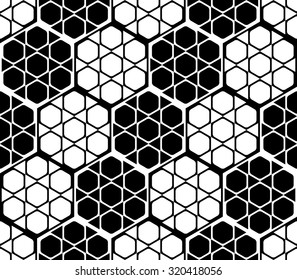 Design seamless monochrome hexagon geometric pattern. Abstract background. Vector art