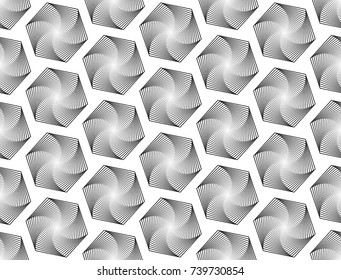 Design seamless monochrome hexagon pattern. Abstract lines textured background. Vector art. No gradient