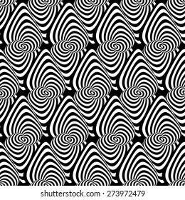 Design seamless monochrome illusion background. Abstract stripe torsion pattern. Vector art