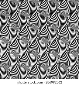 Design seamless monochrome illusion background. Abstract stripe torsion pattern. Vector art