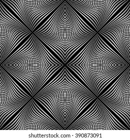 Design seamless monochrome illusion background. Abstract grid torsion pattern. Vector art. No gradient