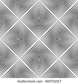 Design seamless monochrome illusion background. Abstract grid torsion pattern. Vector art. No gradient