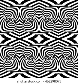 Design seamless monochrome illusion background. Abstract stripe pattern. Vector art