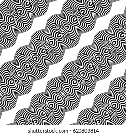 Design seamless monochrome illusion background. Abstract stripe pattern. Vector art