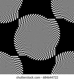 Design seamless monochrome illusion background. Abstract stripe torsion pattern. Vector art. No gradient