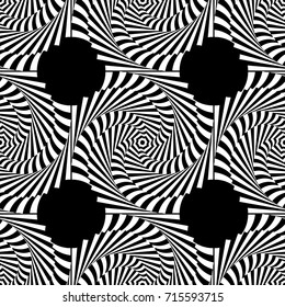 Design seamless monochrome illusion background. Abstract stripe torsion pattern. Vector art