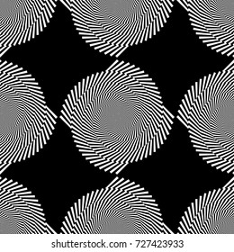 Design seamless monochrome illusion background. Abstract stripe torsion pattern. Vector art. No gradient