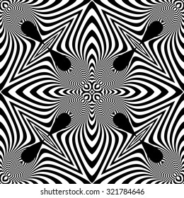 Design seamless monochrome illusion pattern. Abstract striped background. Vector art