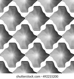 Design seamless monochrome illusion pattern. Abstract stripe torsion background. Vector art. No gradient