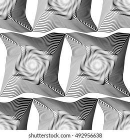 Design seamless monochrome illusion pattern. Abstract stripe torsion background. Vector art. No gradient
