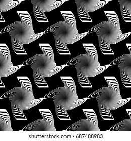 Design seamless monochrome illusion pattern. Abstract stripe torsion background. Vector art. No gradient