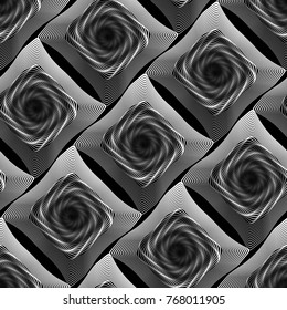 Design seamless monochrome illusion pattern. Abstract stripe torsion background. Vector art. No gradient