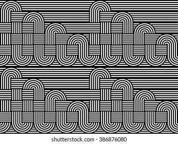 Design seamless monochrome interlaced pattern. Abstract stripy background. Vector art