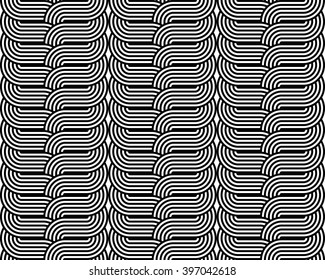 Design seamless monochrome interlaced pattern. Abstract stripy background. Vector art