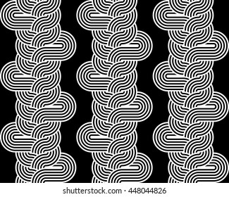 Design seamless monochrome interlaced pattern. Abstract stripy background. Vector art