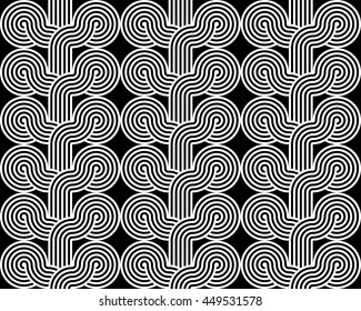 Design seamless monochrome interlaced pattern. Abstract stripy background. Vector art