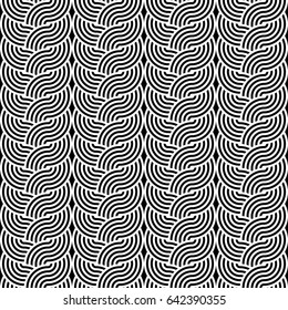 Design seamless monochrome interlaced pattern. Abstract stripy background. Vector art