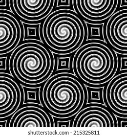 Design seamless monochrome spiral movement pattern. Abstract twisted background in op art style. Vector art