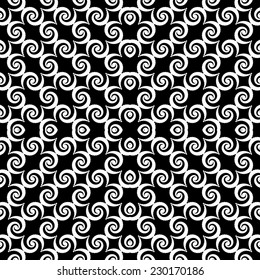 Design seamless monochrome spiral movement decorative pattern. Abstract whirl background. Vector art