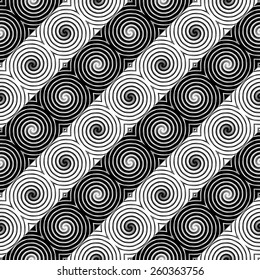 Design seamless monochrome spiral movement pattern. Abstract diagonal striped background. Vector art