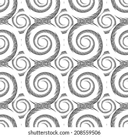 Design seamless monochrome spiral pattern. Diagonal textured background. Vector art