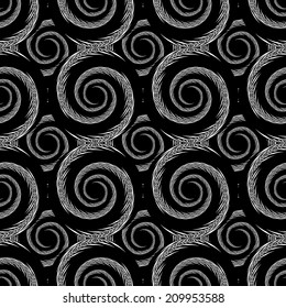 Design seamless monochrome spiral pattern. Diagonal textured background. Vector art