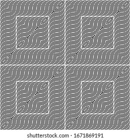 Diseño de un patrón cuadrado monocromo impecable. Fondo ondulado abstracto. Arte vectorial