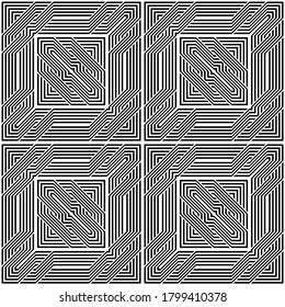 Design seamless monochrome square pattern. Abstract stripy background. Vector art