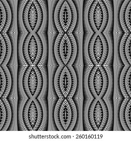 Design seamless monochrome stripy pattern. Abstract warped textured background. Vector art. No gradient