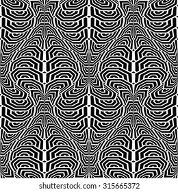 Design seamless monochrome stripy pattern. Abstract warped textured background. Vector art