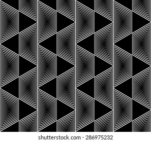 Design seamless monochrome trapezium geometric pattern. Abstract striped zigzag background. Vector art. No gradient
