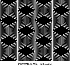 Design seamless monochrome trapezium geometric pattern. Abstract striped zigzag background. Vector art. No gradient