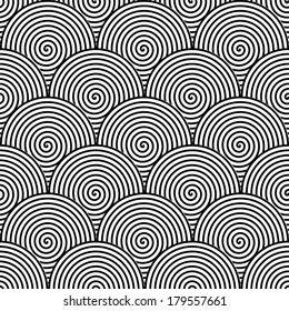 Design seamless monochrome twirl pattern. Monochrome geometric ellipse diagonal background. Vector art