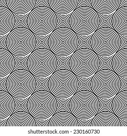 Design seamless monochrome twirl pattern. Monochrome geometric circle background. Vector art