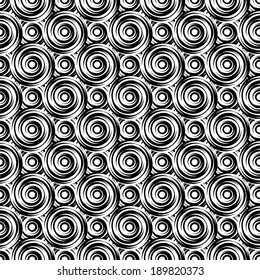 Design seamless monochrome vortex pattern. Uncolored geometric ellipse diagonal background. Vector art